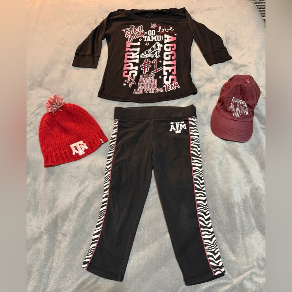 Size 12 Texas A&M Outfit Pants Shirt & 2 Hats Awesome Condition Smoke Free Home!